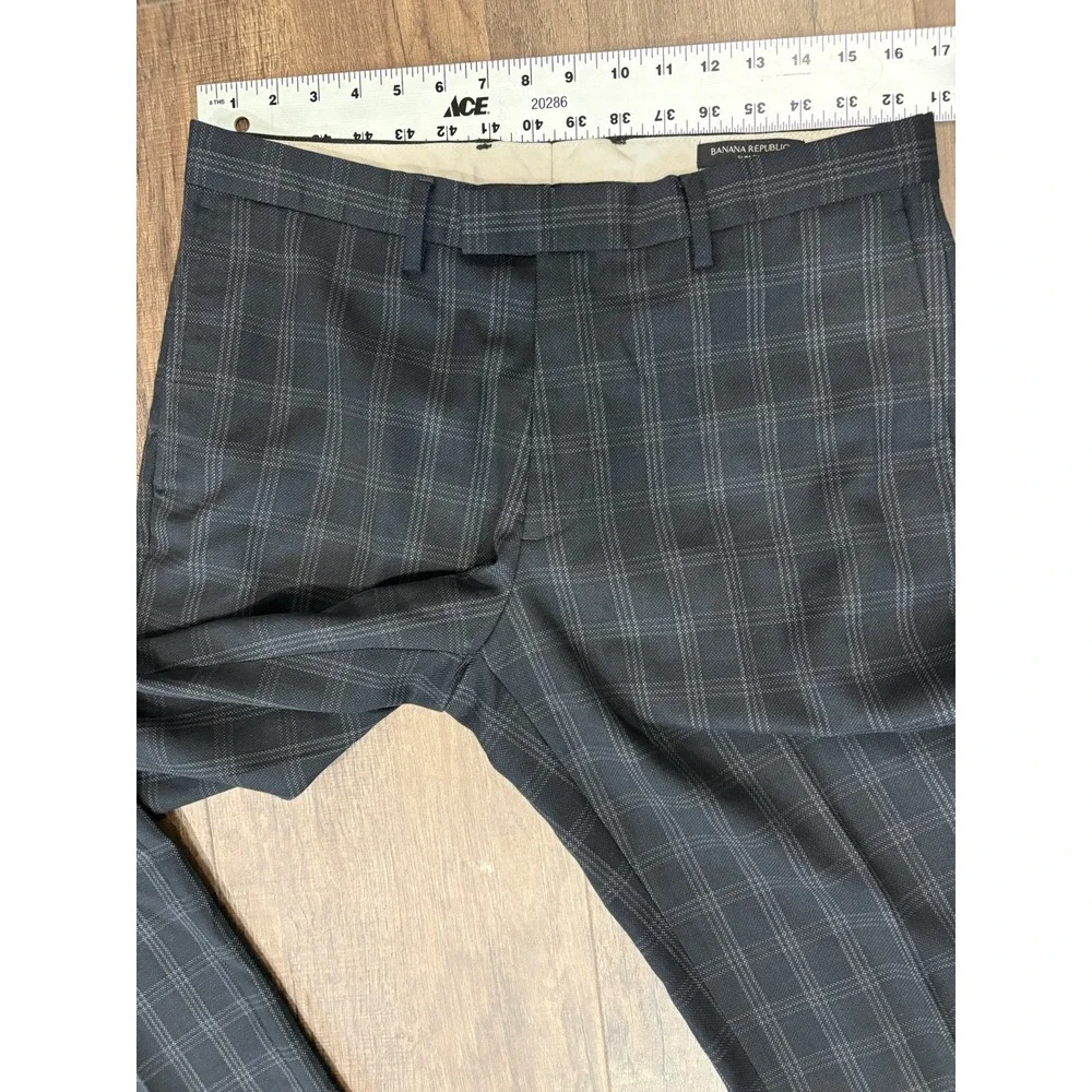 Banana Republic Pants Mens 33x34 Black Slim Nano Wool Plaid Dress Slacks Suit